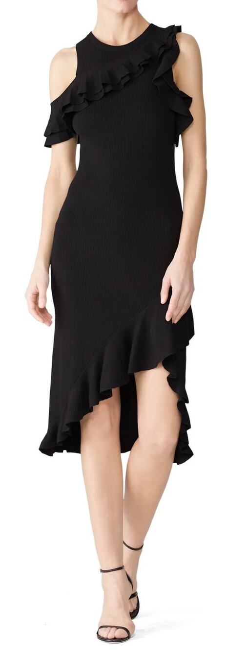 A.L.C. Midi Dress Kellam Sleeveless Crewneck Ruffled Trim Black size Medium
